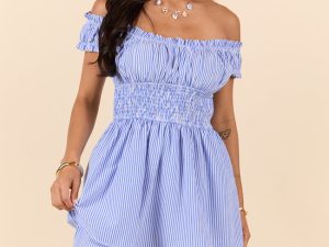 Good Things Take Time Blue Stripe Smocked Romper FINAL SALE