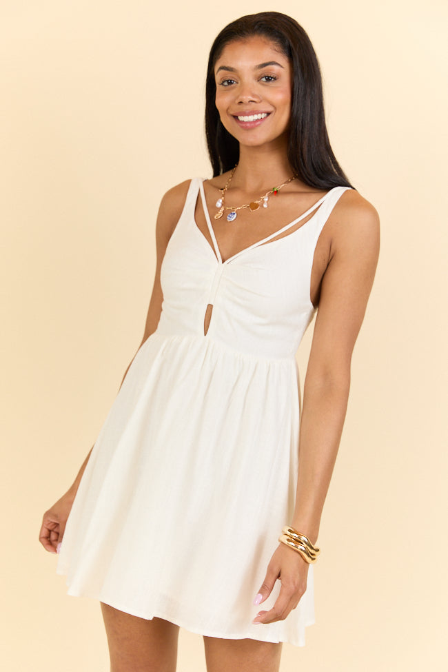 Rings A Bells White V-Neck Mini Dress FINAL SALE