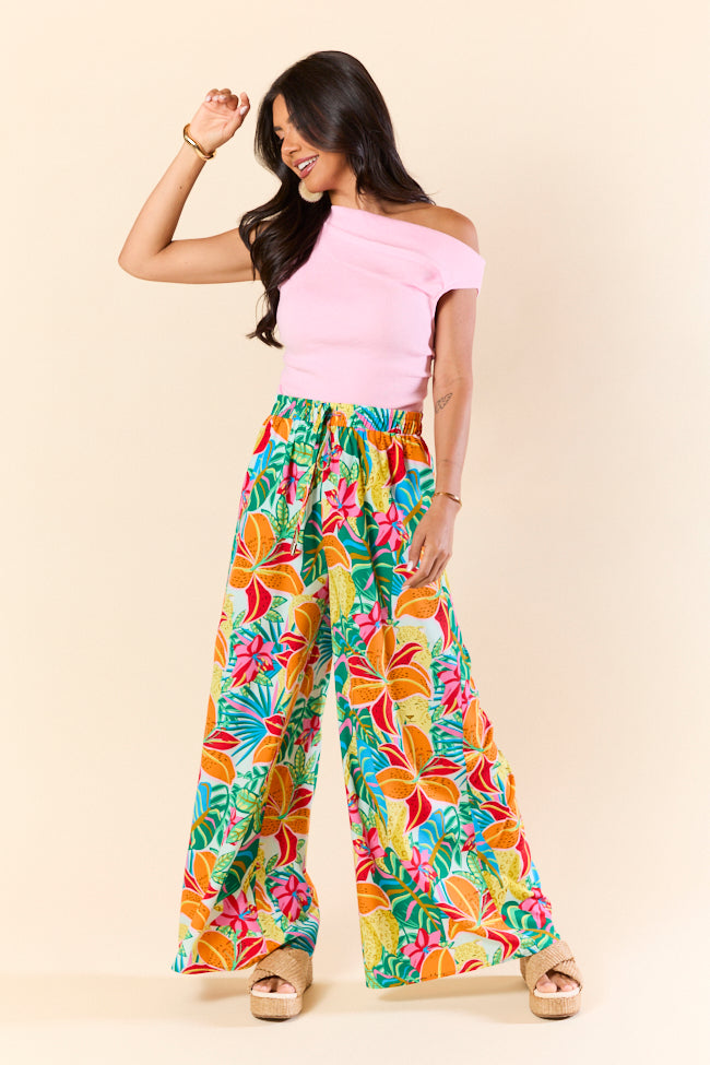 Beach Breeze Blue Mixed Print Wide Leg Pants FINAL SALE - Image 2