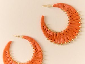 Orange Raffia Wrapped Hoop Earrings FINAL SALE