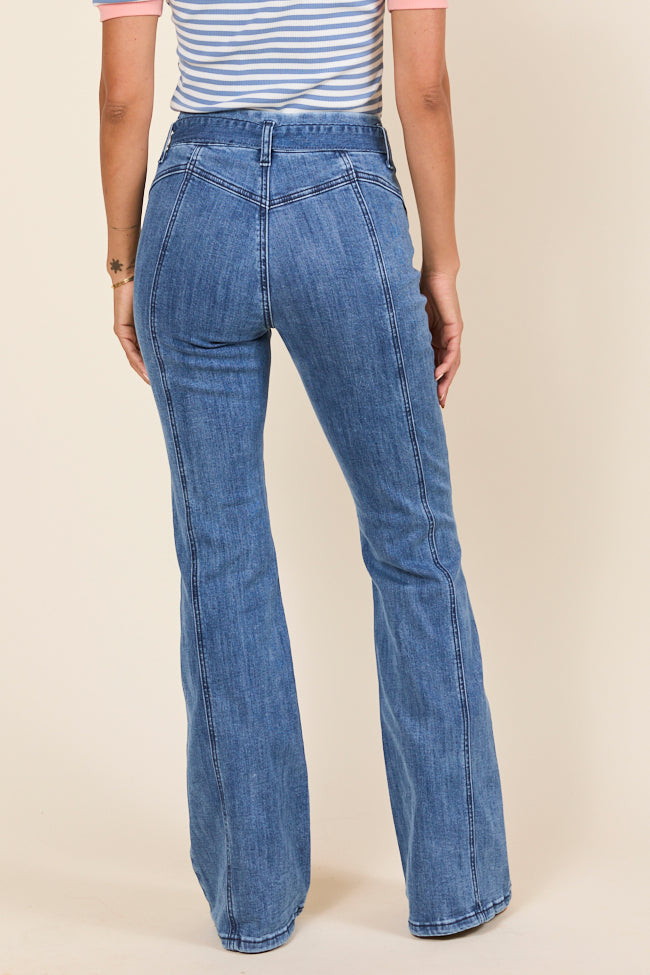 Jocelyn Dark Wash Tie Waist Flare Leg Jeans - Image 4