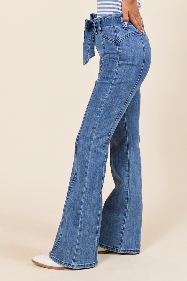 Jocelyn Dark Wash Tie Waist Flare Leg Jeans - Image 3