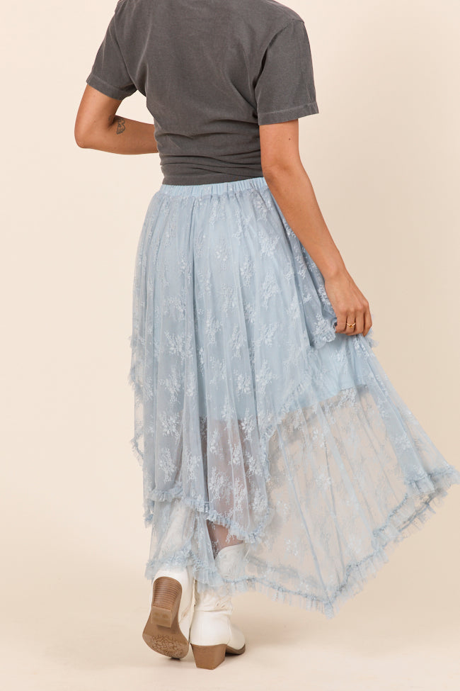 Cynthia Dusty Blue All Over Lace Hanky Hem Skirt - Image 5