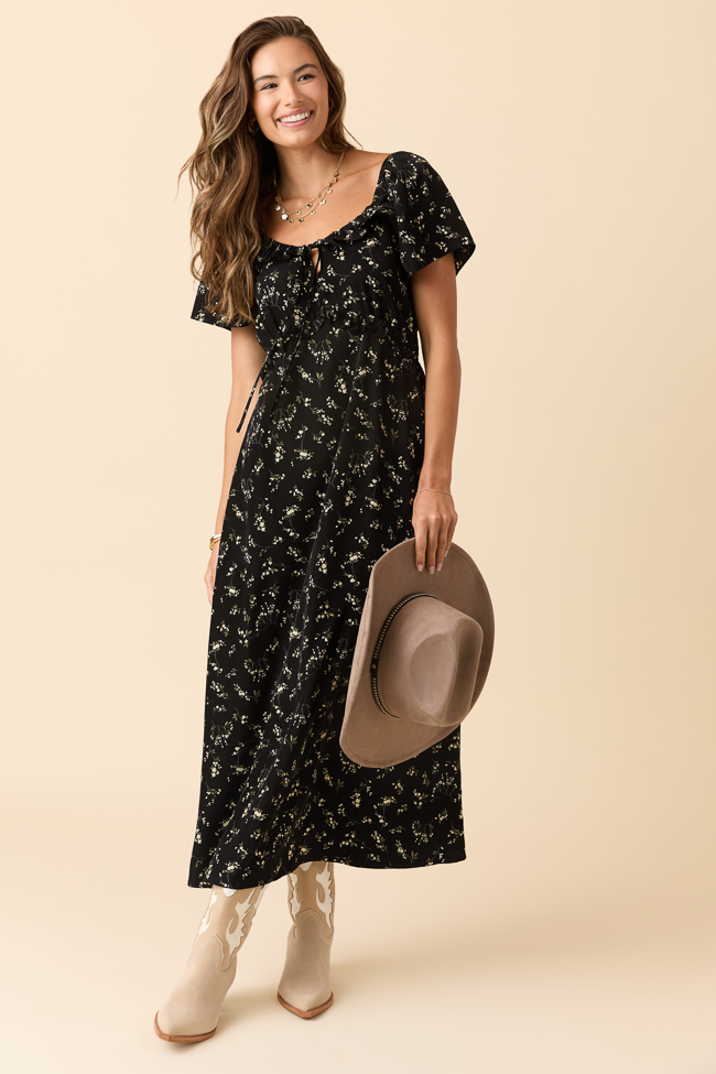 Bethany Black Floral Print Maxi Dress
