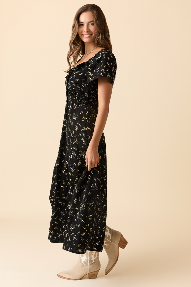Bethany Black Floral Print Maxi Dress - Image 3