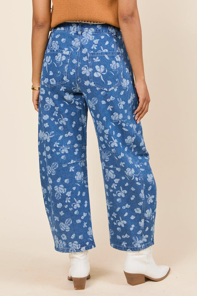 Katie Floral Printed Denim Barrel Jeans - Image 6