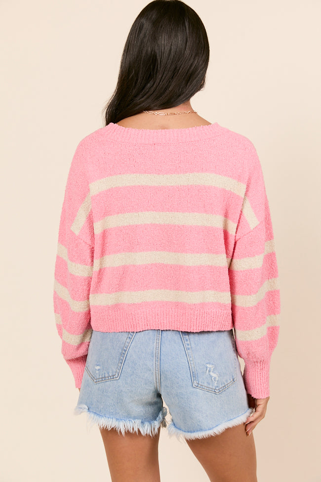 Rosey Long Sleeve Pink Striped Crewneck Sweater - Image 5