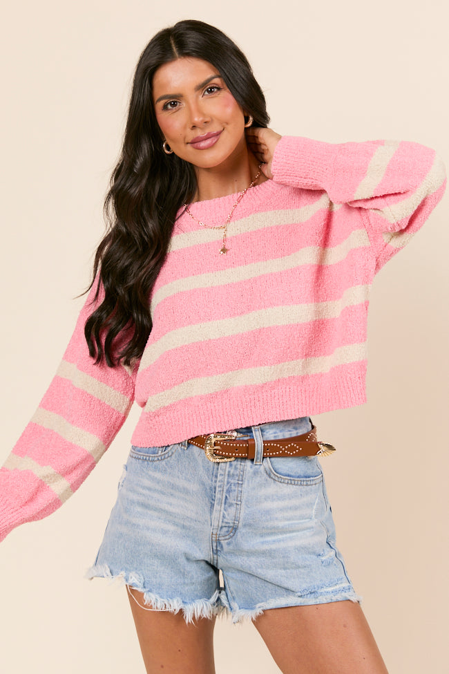 Rosey Long Sleeve Pink Striped Crewneck Sweater - Image 3