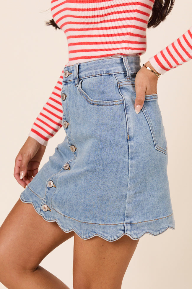 My Favorite Medium Wash Scallop Detail Skirt FINAL SALE - Image 5