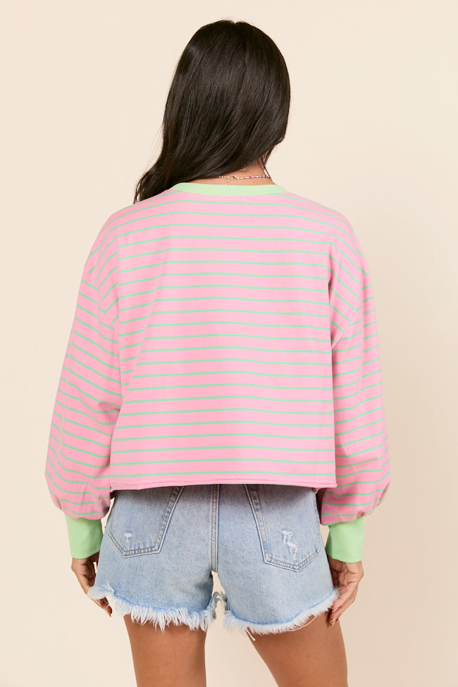Susanna Long Sleeve Pink and Green Stripe Knit Tee - Image 4