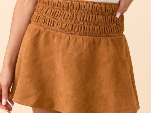 Dani Brown Smocked Suede Skort