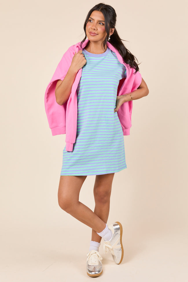 Abby Varsity Striped Light Blue Knit Dress FINAL SALE - Image 4