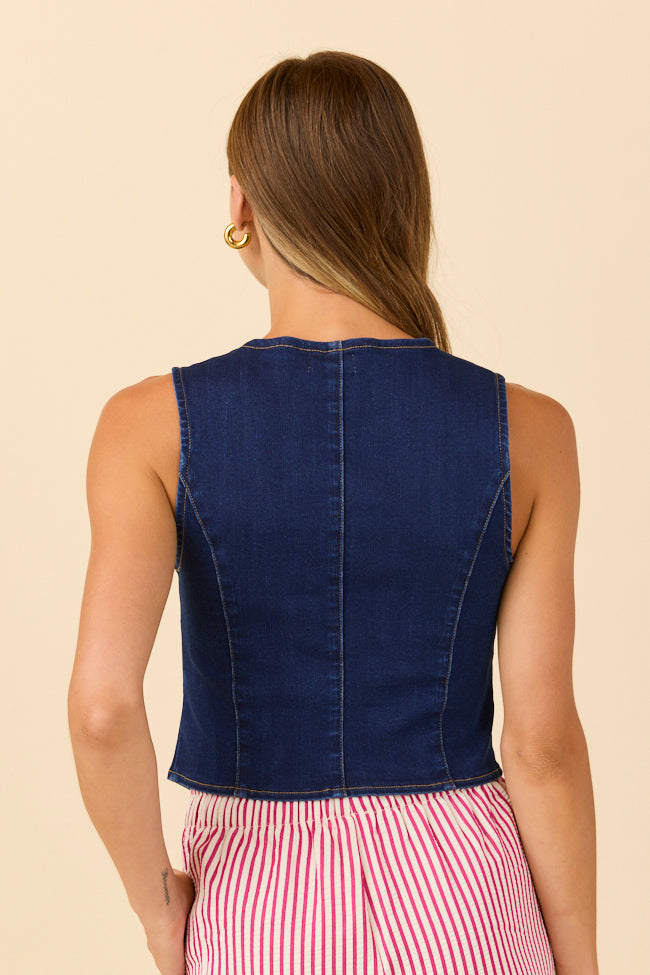 My Favorite Dark Wash Stretch Denim Vest FINAL SALE - Image 4