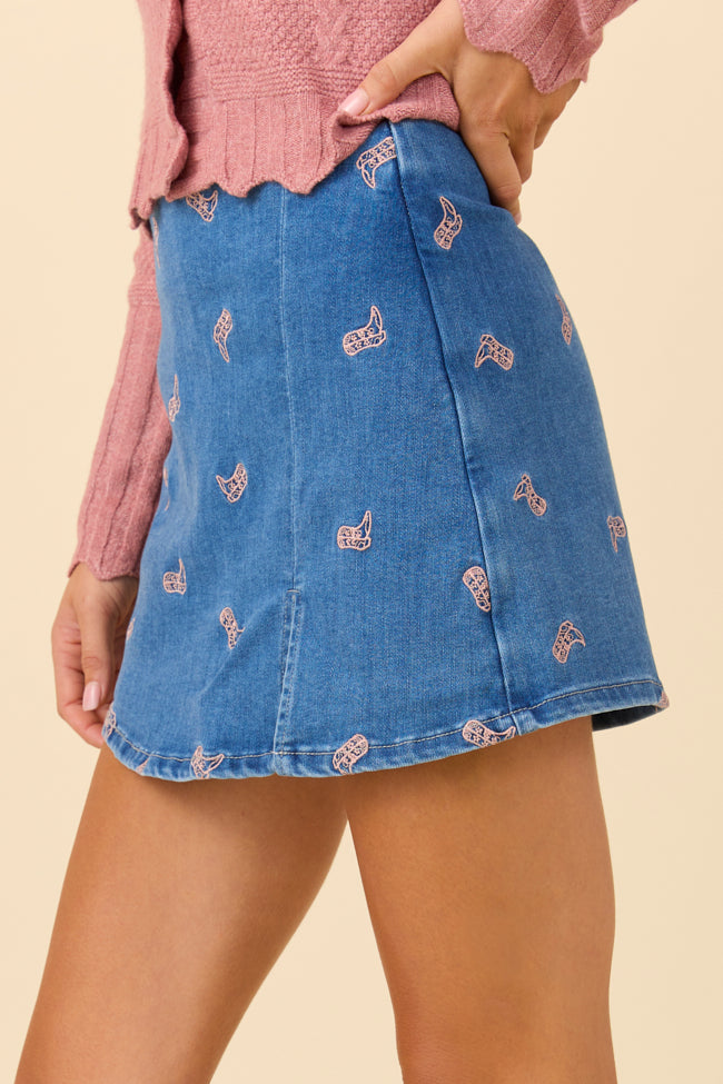 My Favorite Medium Wash Boot Embroidery Skort - Image 3