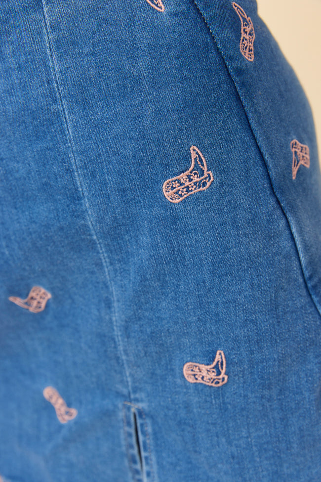 My Favorite Medium Wash Boot Embroidery Skort - Image 5