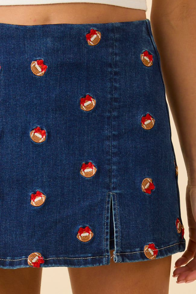 My Favorite Dark Wash Football Embroidery Skort FINAL SALE - Image 5