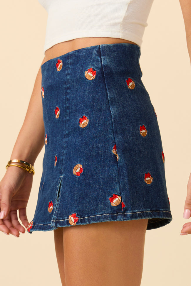 My Favorite Dark Wash Football Embroidery Skort FINAL SALE - Image 3