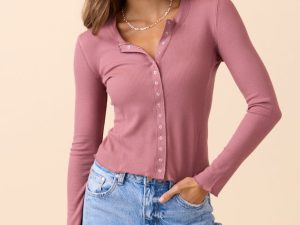 Anneliese Pink Waffle Henley Top