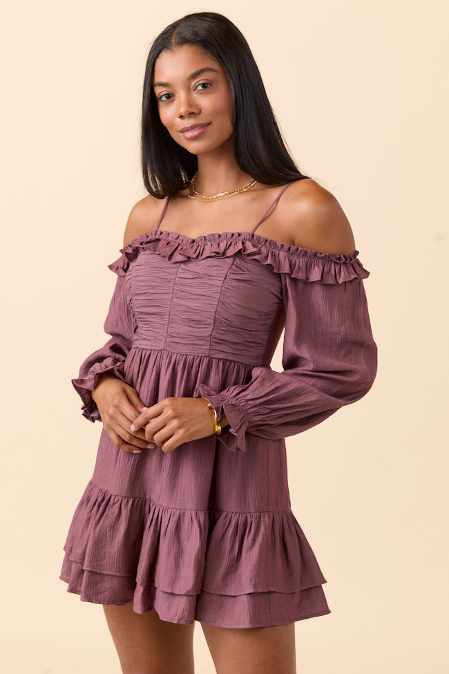 Kenzi Brown Off The Shoulder Mini Dress