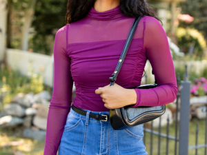 Kimber Burgundy Mesh Turtleneck Bodysuit