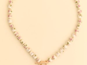 Rosa Pink Floral Beaded Heart Necklace