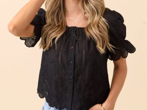 Michelle Black Eyelet Puff Sleeve Top