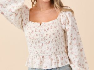 Cierra Neutral Gauze Floral Top