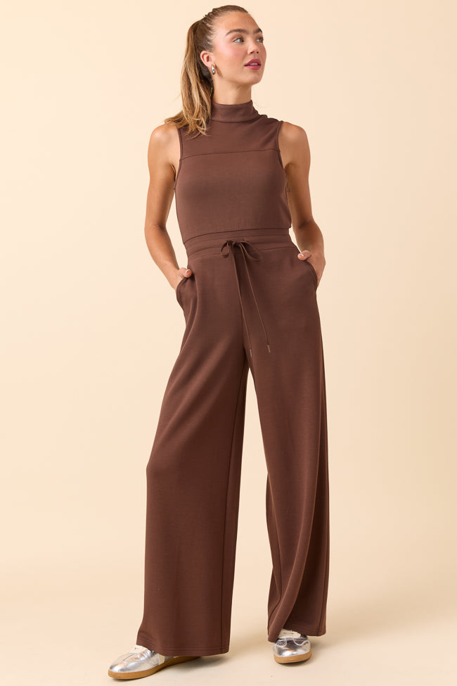 Mira Brown Mock Neck Jumpsuit - Image 3