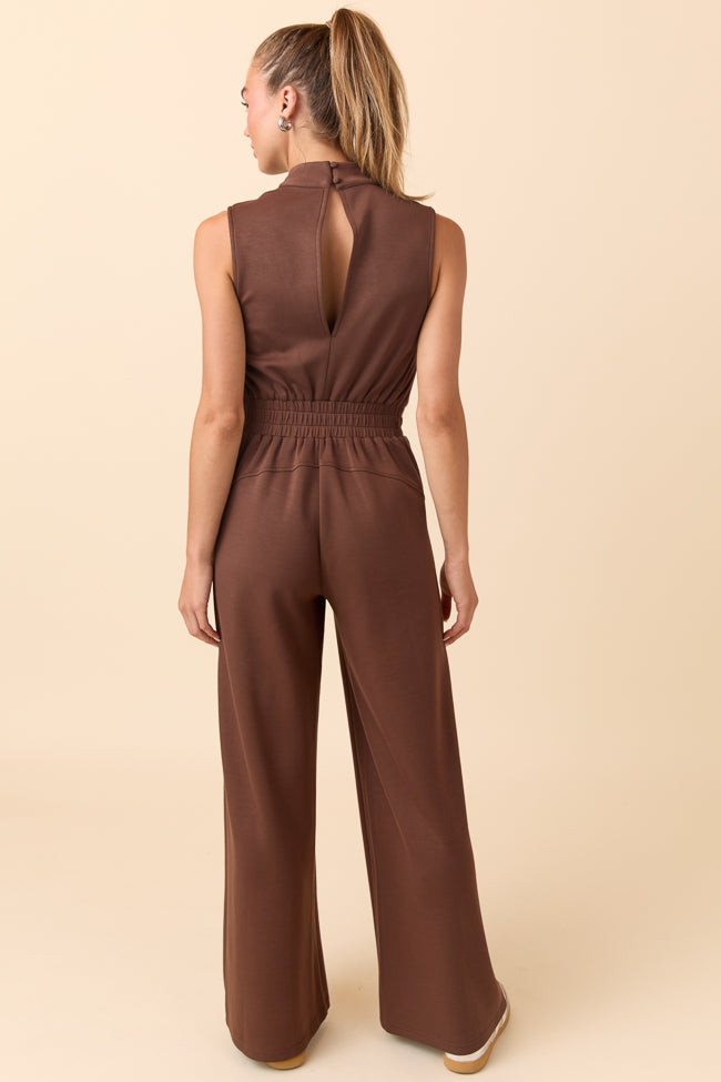 Mira Brown Mock Neck Jumpsuit - Image 6