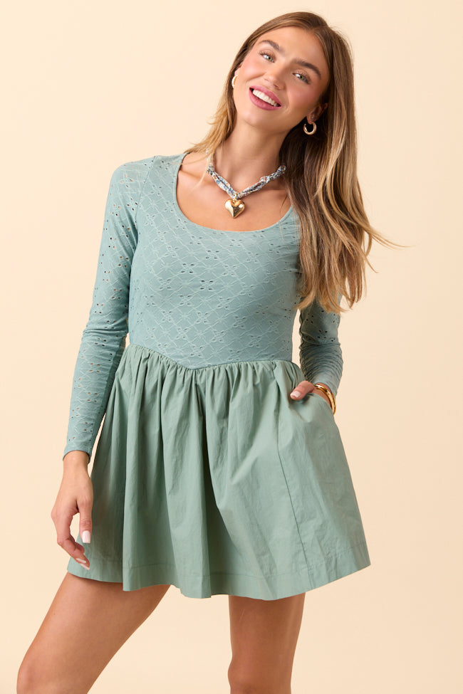 Marina Sage Eyelet Mini Dress - Image 2
