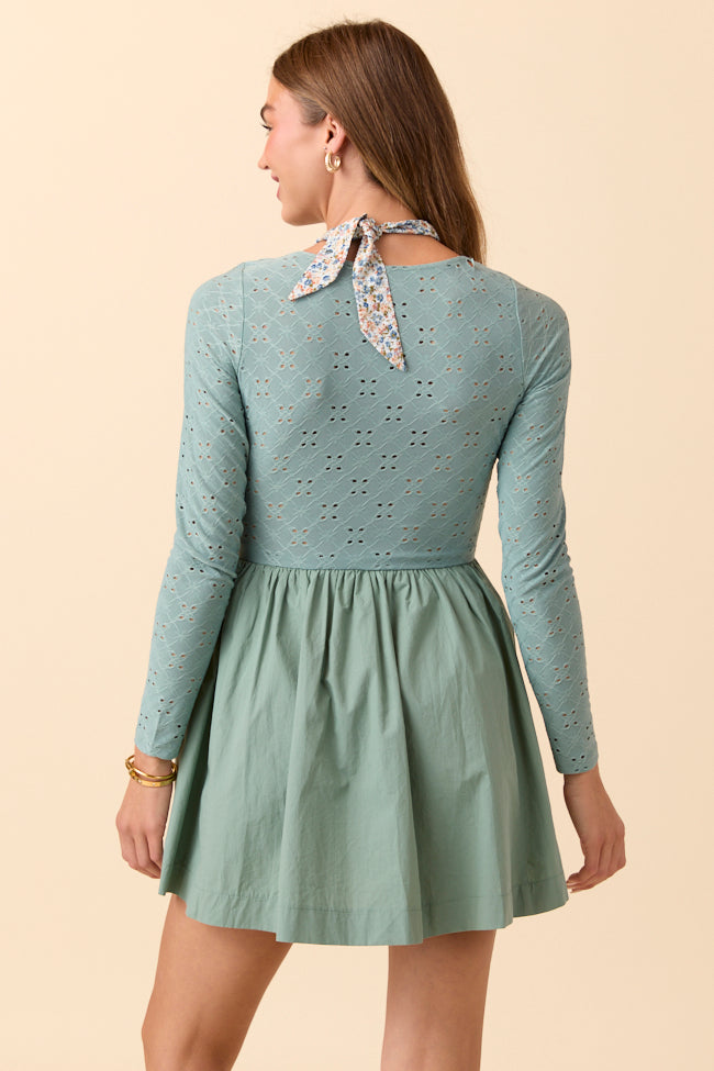 Marina Sage Eyelet Mini Dress - Image 5