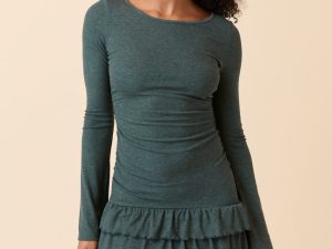 Janelle Forest Ruffle Knit Mini Dress