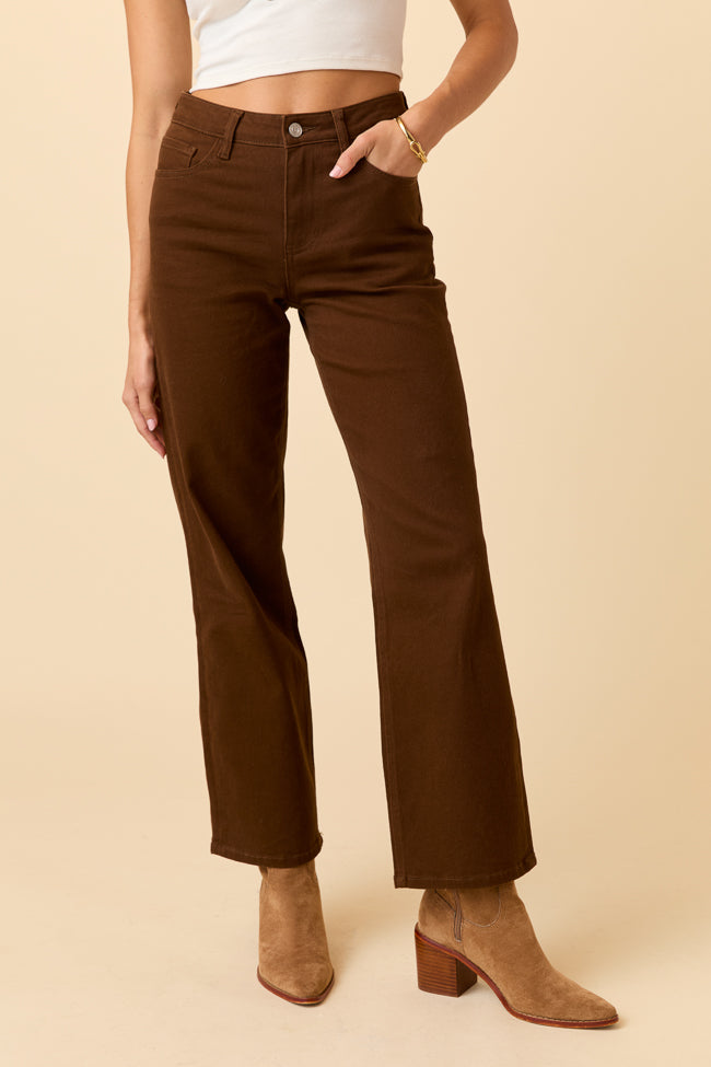 Ezra Pecan Brown Straight Leg Denim Jeans
