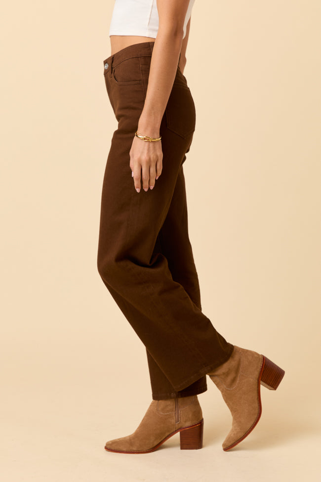 Ezra Pecan Brown Straight Leg Denim Jeans - Image 3