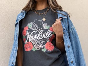 Nashville Vintage Rose Dark Grey Graphic Tee