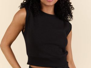 All Star Black Fitted Banded Waist Sleeveless Crop Top