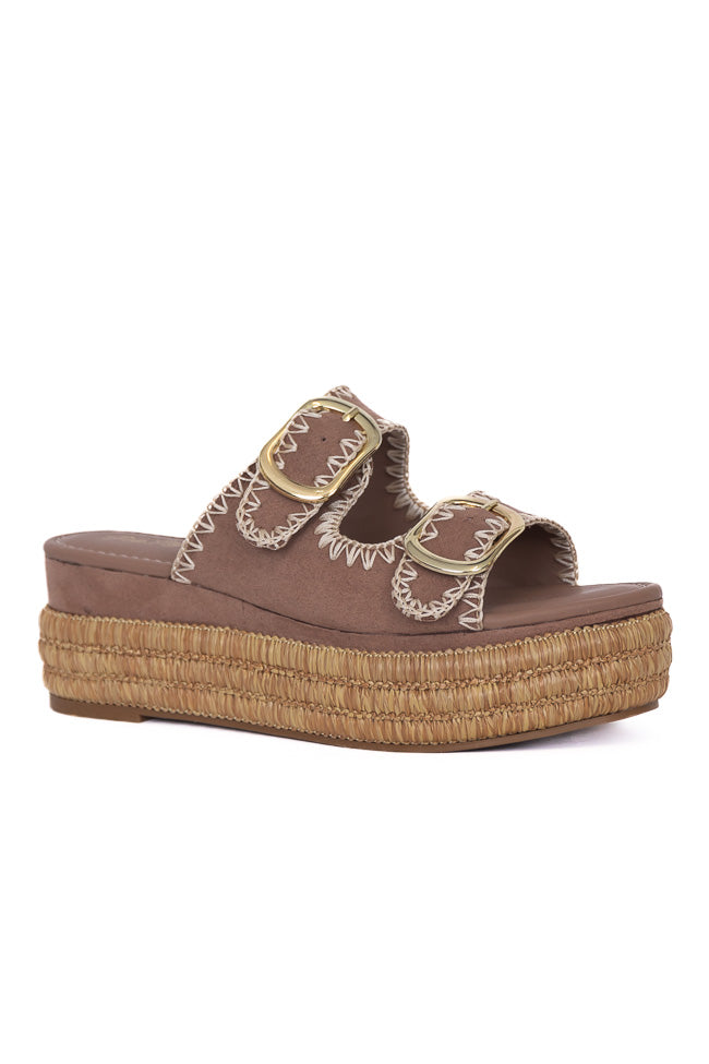 Airelle Suede and Embroidered Double Buckle Platform Sandals FINAL SALE - Image 5