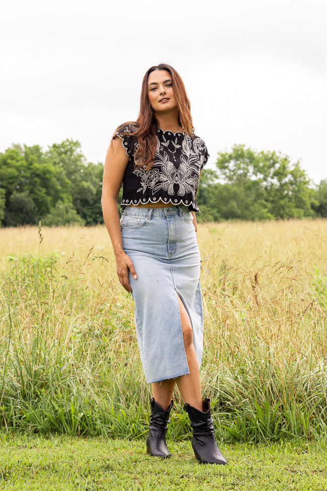 Amaya Cap Sleeve Black Embroidered Woven Top - Image 2