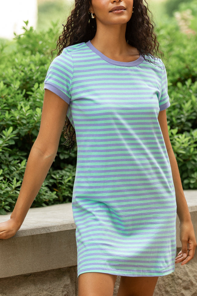 Abby Varsity Striped Light Blue Knit Dress FINAL SALE - Image 2