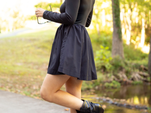 Walker Black Drop Waist Mini Dress Emily Fauver X Pink Lily