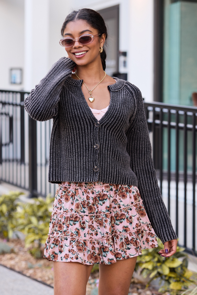 Livvy Long Sleeve Washed Black Cardigan