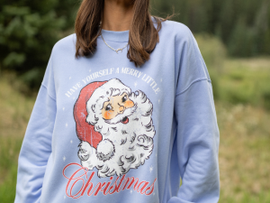Vintage Santa Periwinkle Graphic Sweatshirt