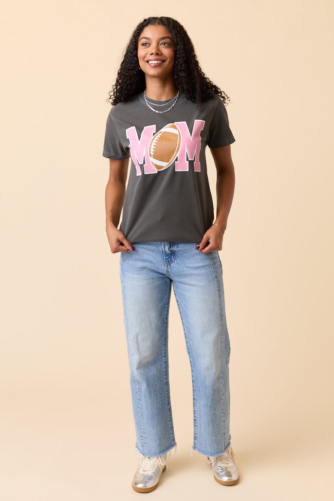 Mom Block Football Dark Grey Graphic Tee - Image 3
