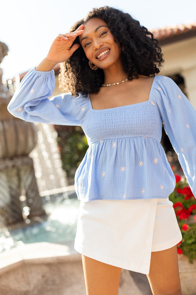 Darling Days Blue Floral Embroidered Gauze Top FINAL SALE - Image 2