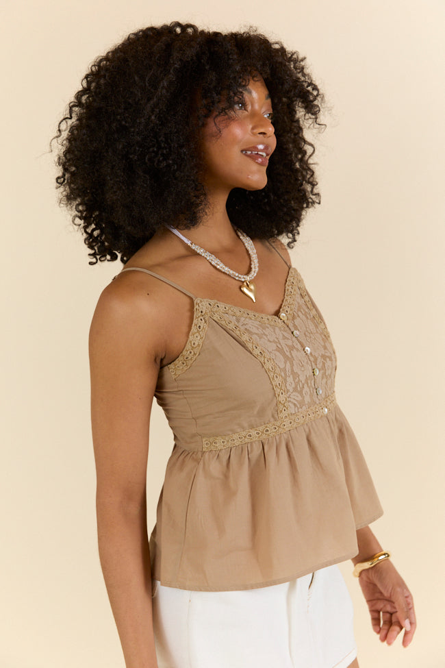 Boho Beat Brown Lace Detail Button Down Tank FINAL SALE - Image 3