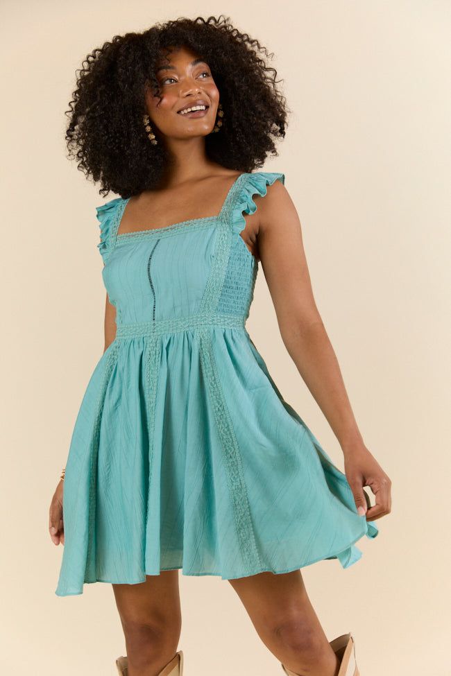 In This Groove Dusty Teal Mini Dress FINAL SALE