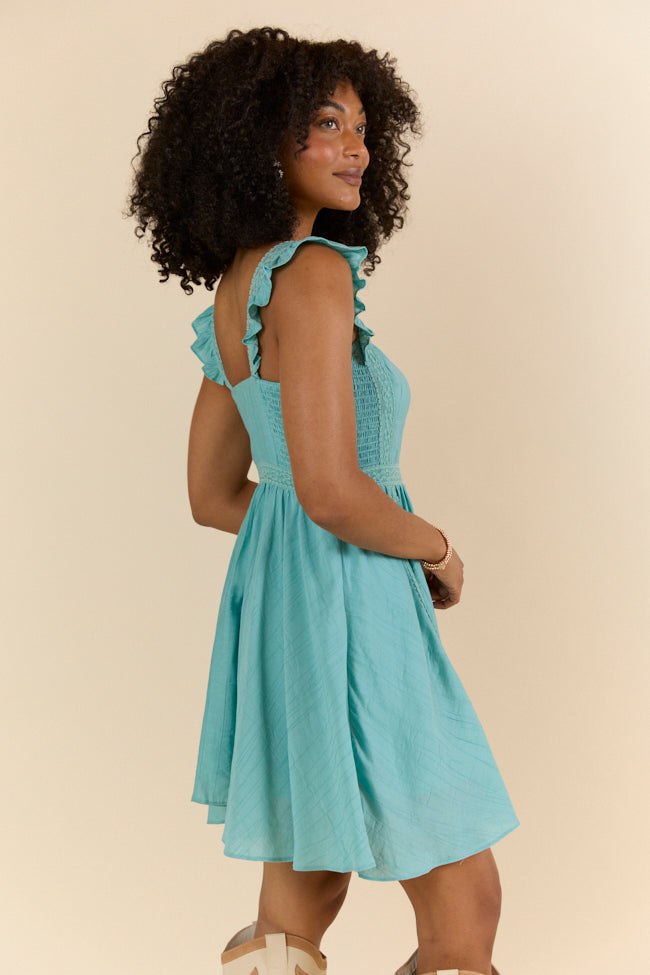 In This Groove Dusty Teal Mini Dress FINAL SALE - Image 4