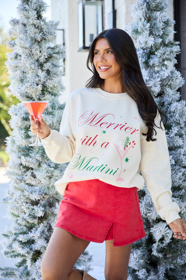 Merrier With A Martini Cream Graphic Sweatshirt