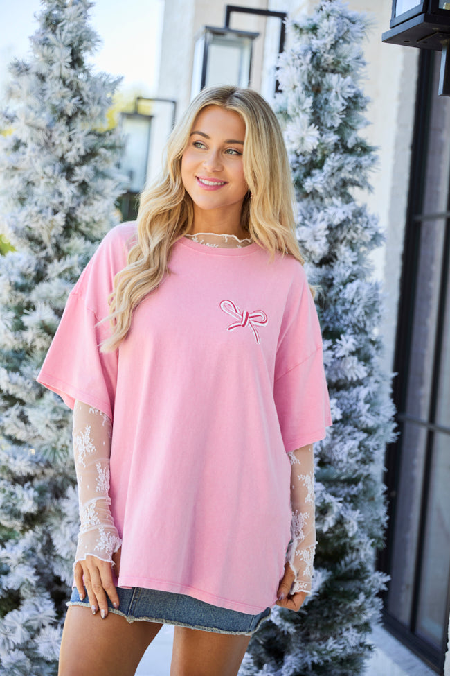 Christmas Loving Gal Pink Oversized Graphic Tee - Image 2