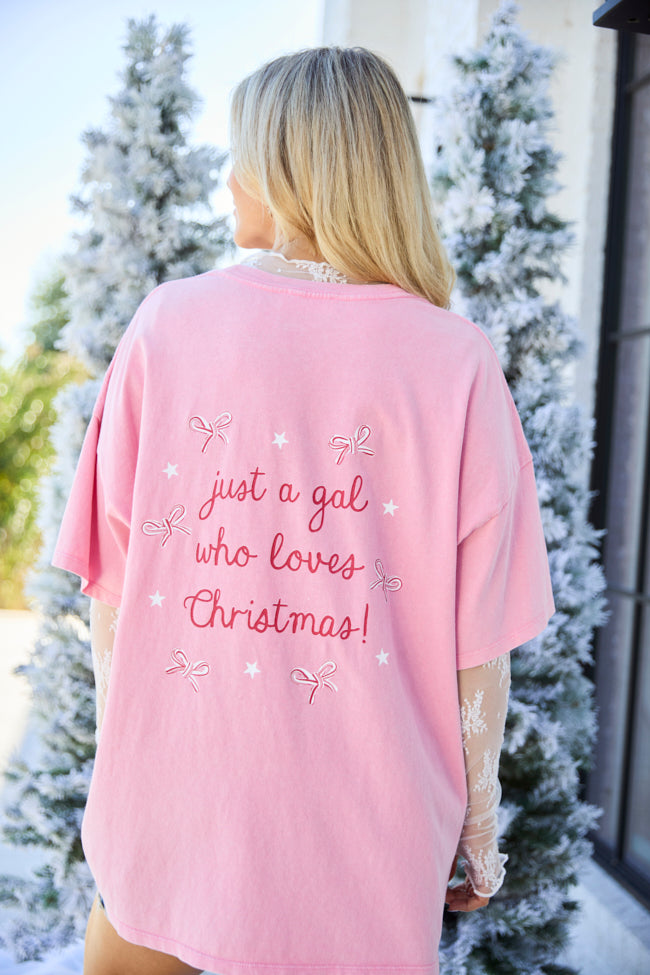 Christmas Loving Gal Pink Oversized Graphic Tee